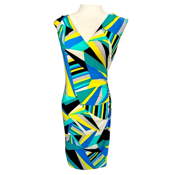 Lauren Ralph Lauren Dresses & Skirts - Lauren Ralph Lauren Faux Wrap Dress Size 2 Geometric Print V-Neck Sleeveless.